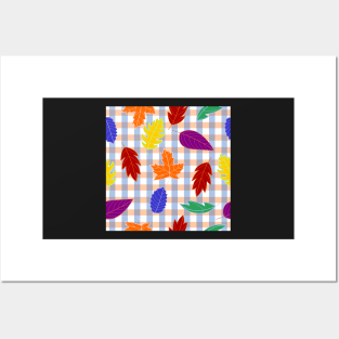 Leaves Pattern - Bold Colors on Plaid Posters and Art